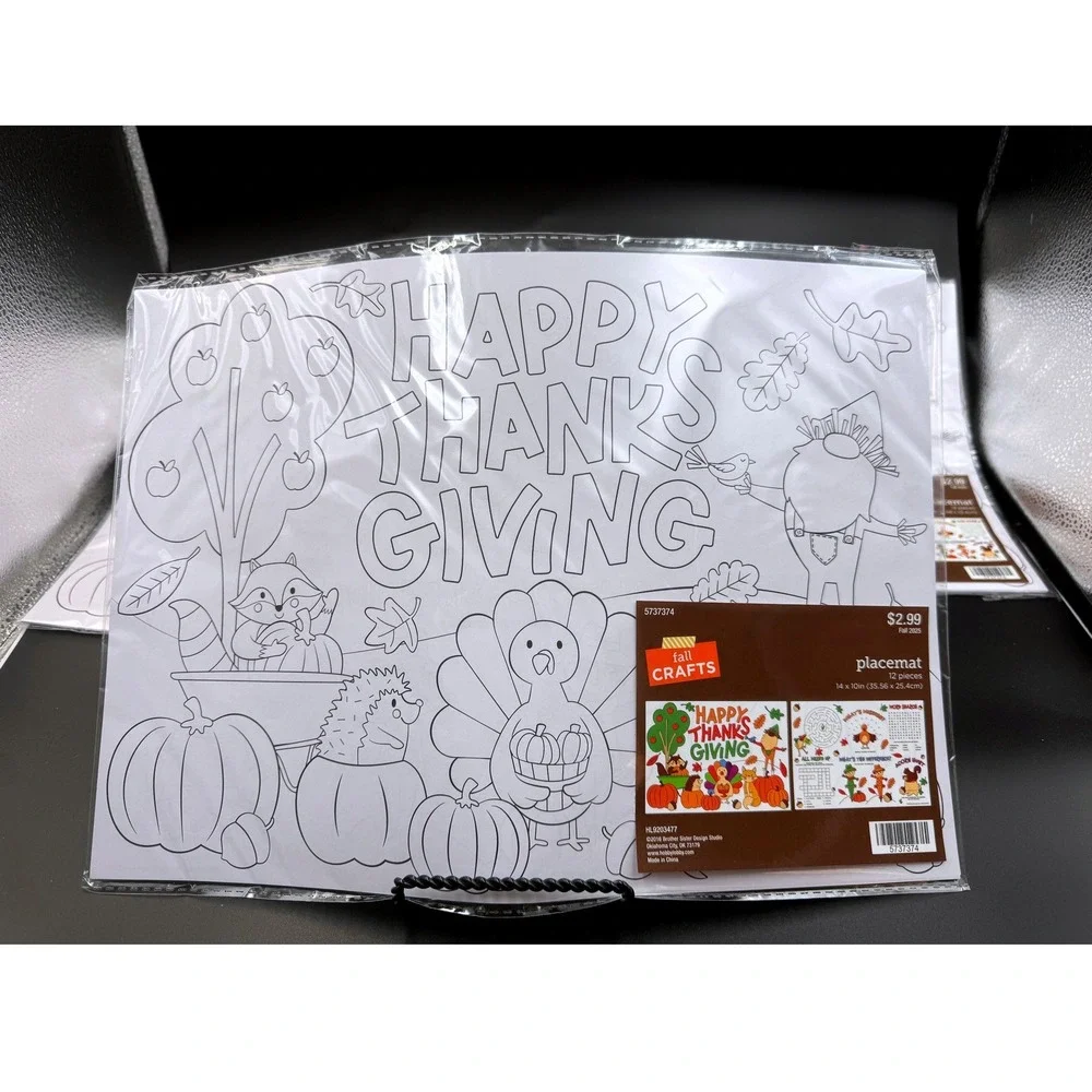 Fall Crafts Happy Thanksgiving Coloring Placemats 12ct Activity Puzzles 5737374